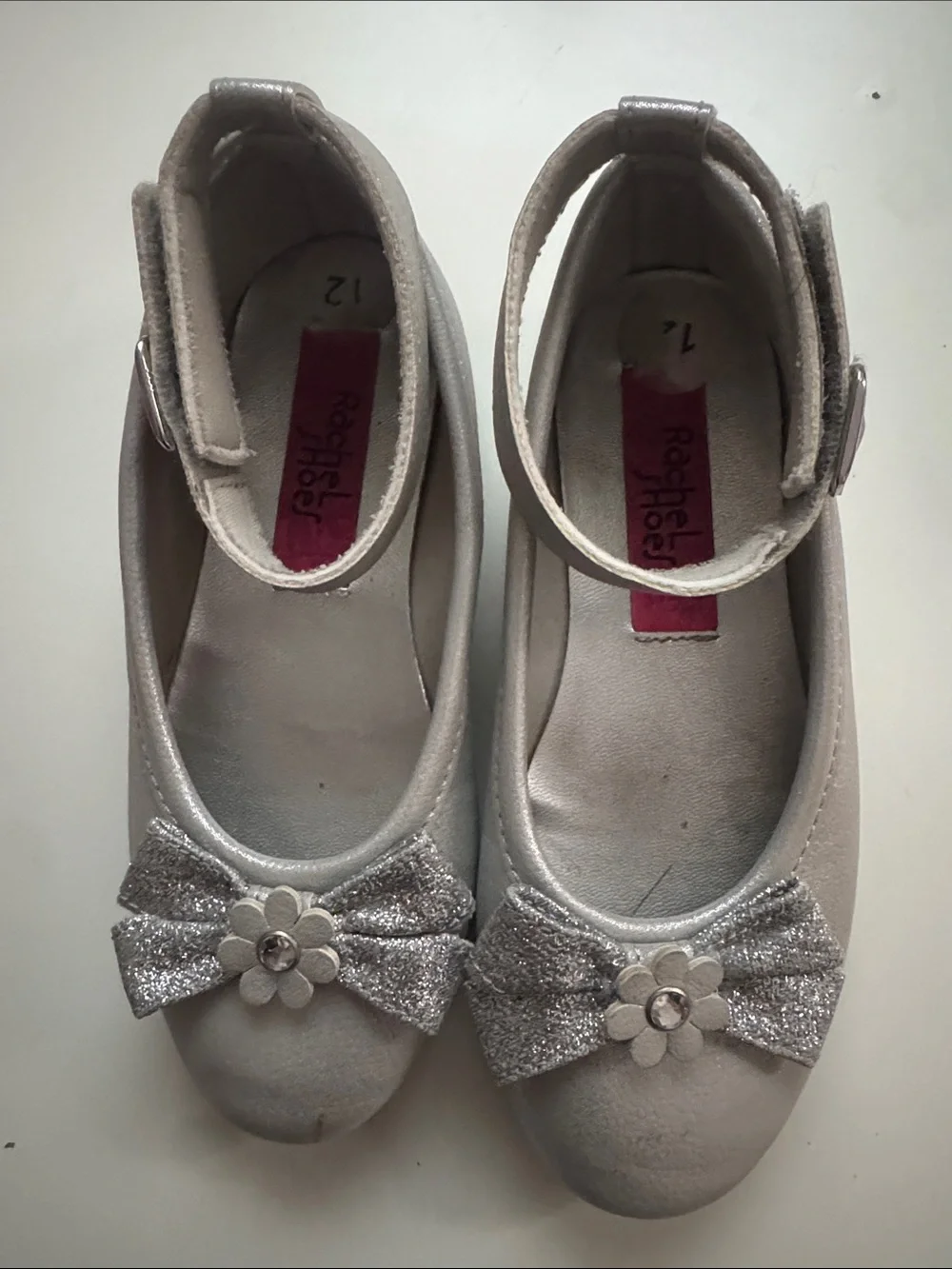 Rachel Shoes Silver Glitter Bow Mary Jane Flats for Girls